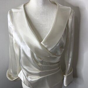 Bahari Evening Ladies Blouse Top Iridescent Ivory Size 10 Cuffed Sleeves